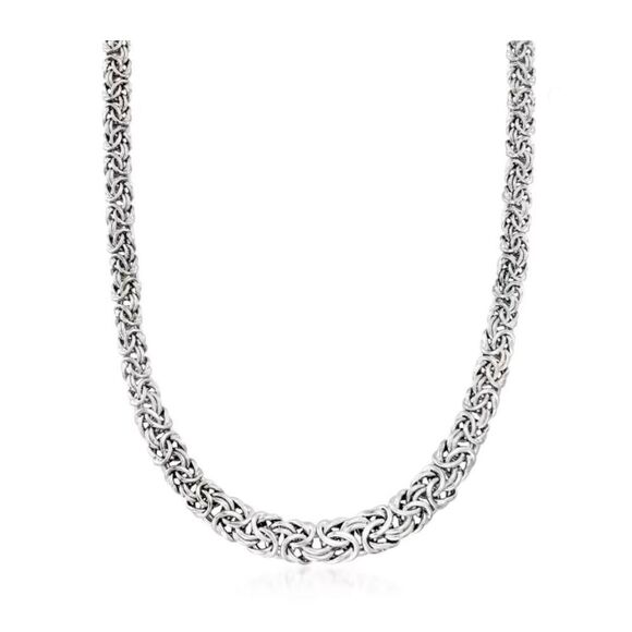 Vintage Jewelry - Italian Sterling Silver Graduated Byzantine Necklace. 20"